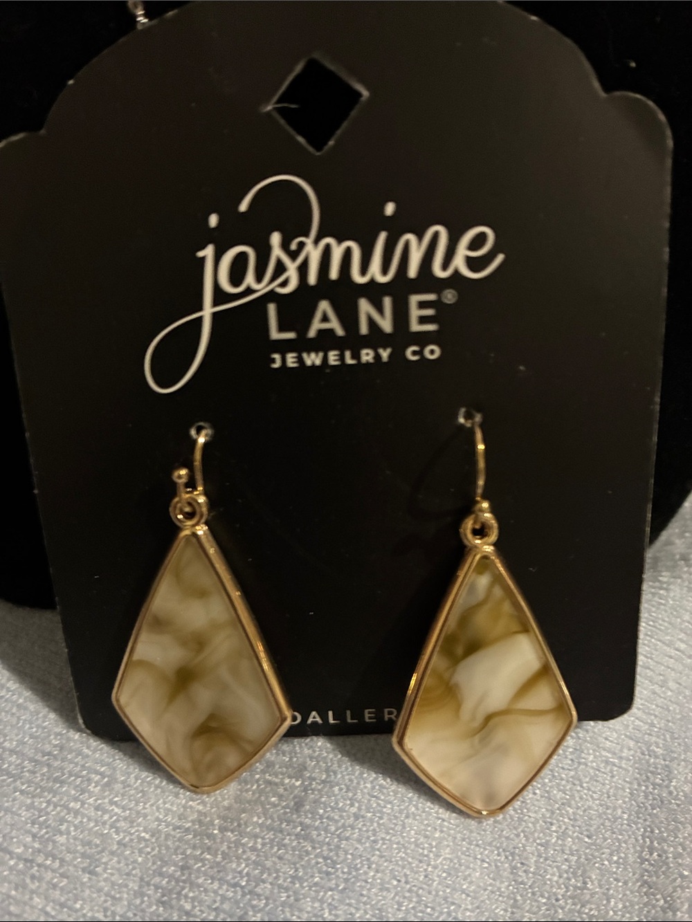 Jasmine Gold-Tone Olive Marble Teardrop Earrings